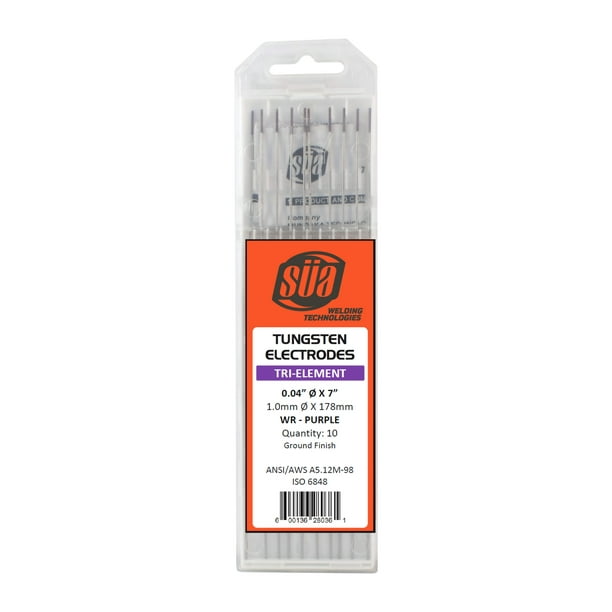 Tri-Element Tungsten Electrode TIG Welding 1/8 x 7 - Purple Tip SÜA SÜA 10 Pack - Tri-Element Tungsten Electrode TIG Welding 1/8 x 7 - Purple Tip SÜA SÜA 10 Pack -